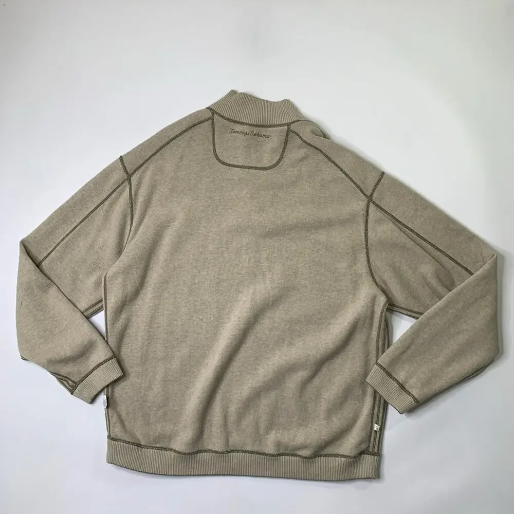 Tommy Bahama Sweater Mens L Large Ivy Tan Flip Side Classic 1/4 Zip Reversible